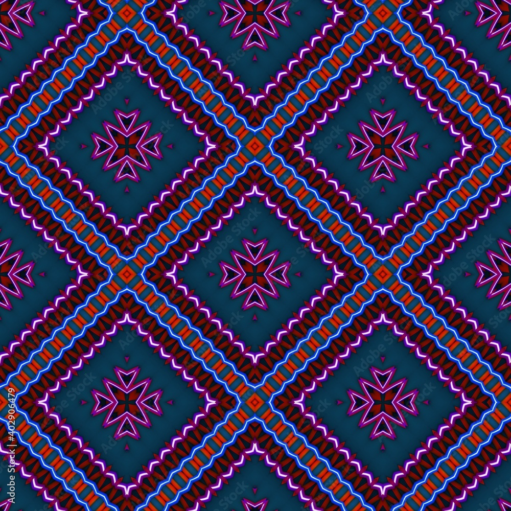 Seamless pattern with symmetric geometric ornament. Seamless pattern with symmetric geometric ornament.
