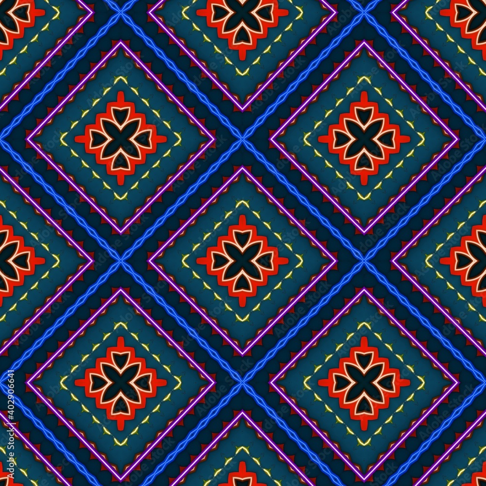  Seamless pattern with symmetric geometric ornament. 
