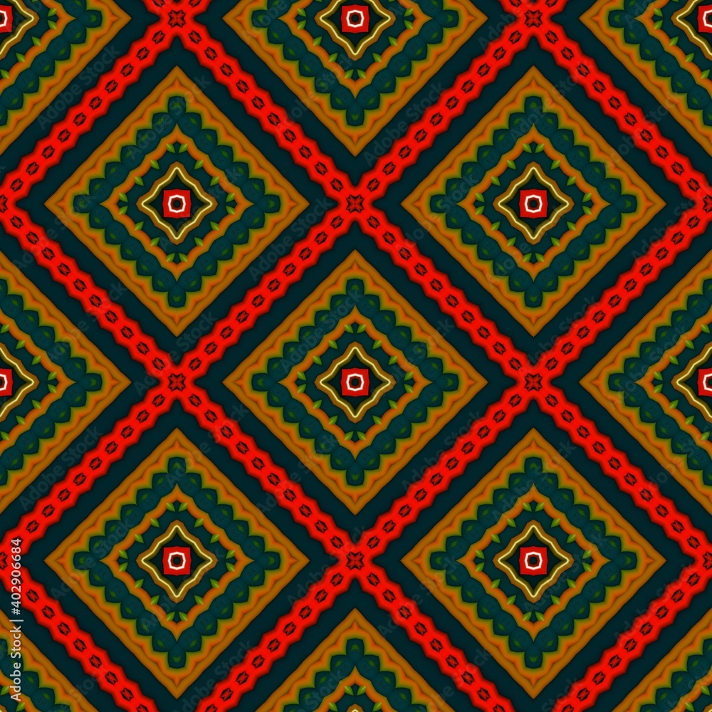  Seamless pattern with symmetric geometric ornament. 