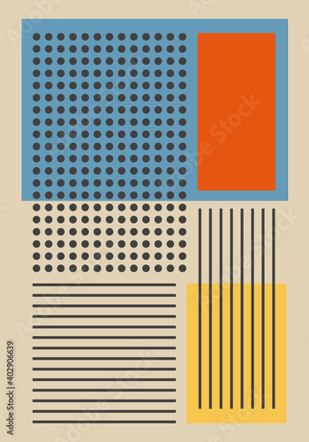 Fototapeta Wall decoration, vintage 20s geometric design art poster, vector template with circles and stripes, rectangles modern hipster style