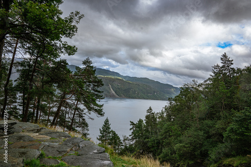 Fjord view with weather changing