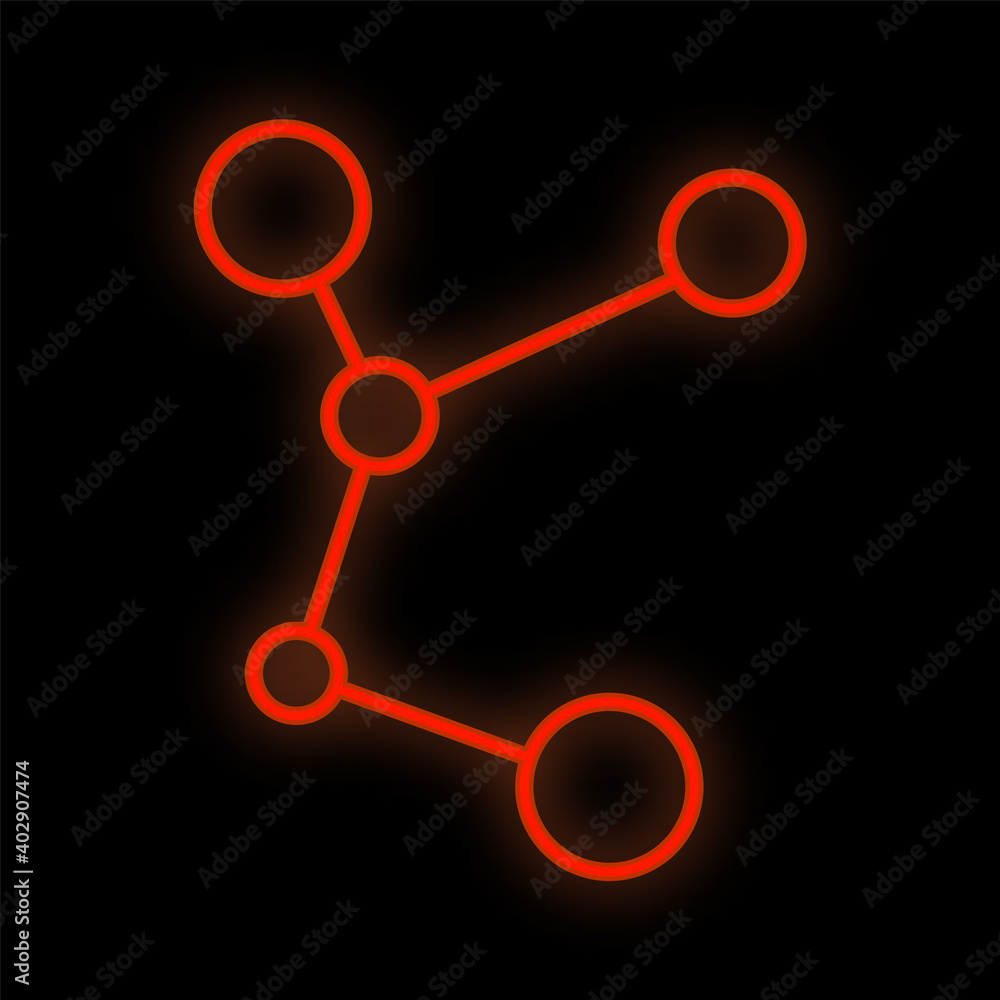 Bright luminous red medical scientific digital neon sign for pharmacy store or hospital laboratory. Beautiful shiny molecule on a black background. illustration Bright luminous red medical scientific digital neon sign for pharmacy store or hospital laboratory. Beautiful shiny molecule on a black background. illustration