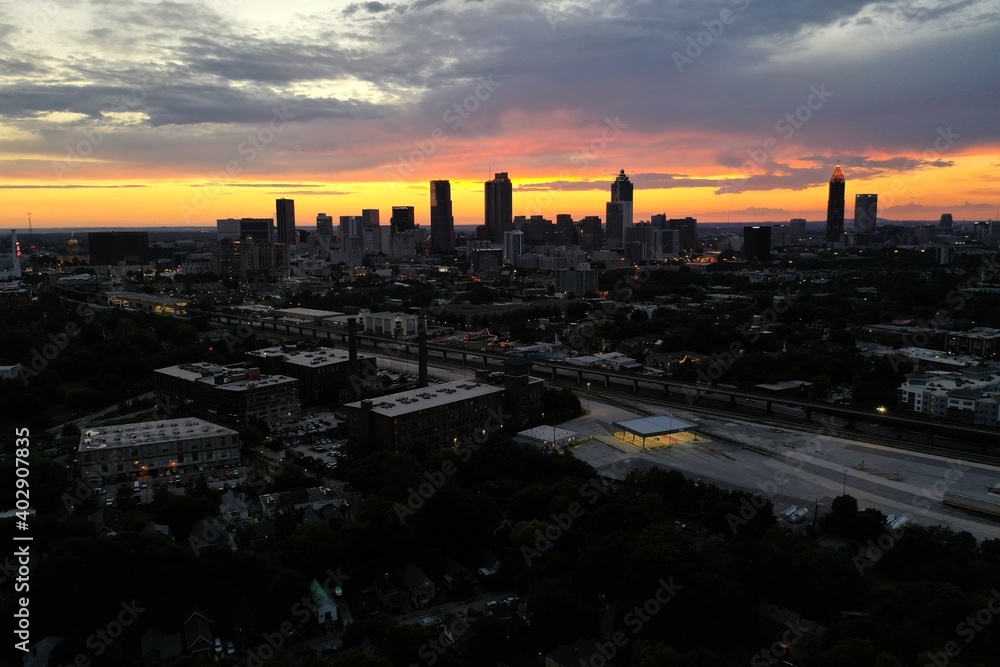 Atlanta Aerial View - Sunset Over the City, HQ 2020