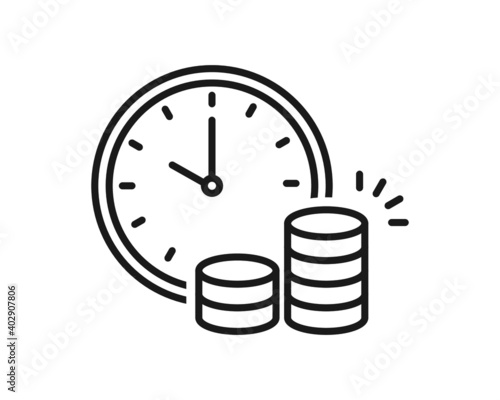clock and money. Cash advance, fundraising, fiscal period, annuity, income increase, financing efficiency, return on investment, budget planning, accounting concept, audit report, vector flat icon