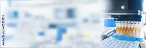 Obraz na płótnie Robotics technology background. Laboratory banner with copy space. Automation laboratory equipment. Science laboratory system background. Research laboratory border w salonie