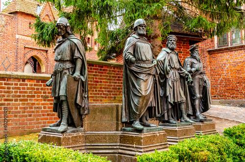  Statues of the major Teutonic Order masters at the Medieval Teutonic Castle in Malbork, Poland.