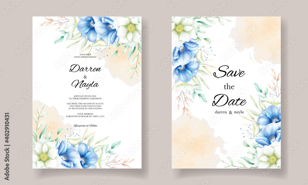 Elegant wedding invitation card design with beautiful flower decoration
