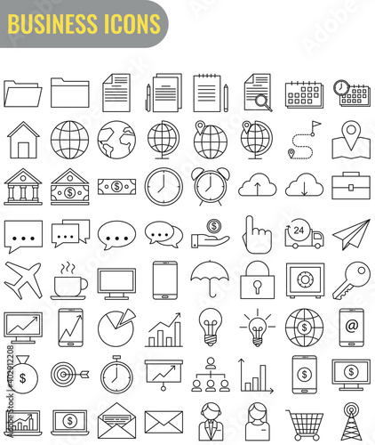 business icons in thin flat style