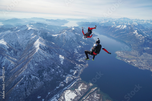 Skydivers perform stunts over Swiss Alps © Talent for Adventure