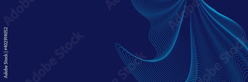 Wave line of flowing particles abstract vector background, smooth curvy shape dots fluid array. 3d shape dots blended mesh, future technology relaxing wallpaper.
