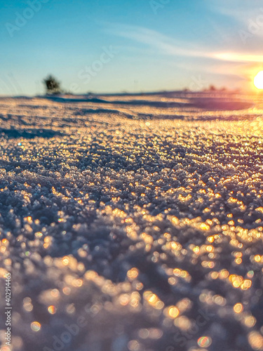 beautiful winter sunrise in the mountains