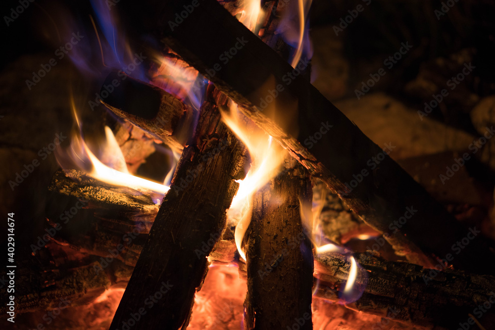fire in a bonfire with wooden logs fire in a bonfire with wooden logs