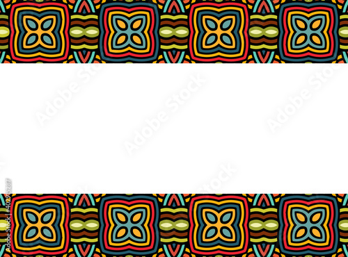 Geometric ethnic background with horizontal inserts in African, Indian, Mexican, Aztec motives.Doodling pattern, ornament. Design for business card, website, presentations.