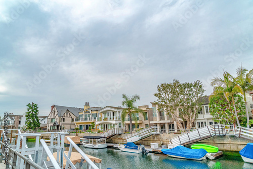 Charming community in Long Beach California with waterfront homes along a canal © Jason