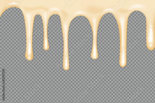 Flowing realistic liquid mayonnaise on transparent background.Spreading cheese, cream, milk, cream or yogurt.
