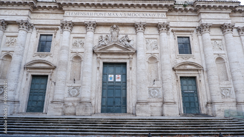 View of the exterior of San Giovanni dei Fiorentini basilica. This church was dedicated to Dedicated to St. John the Baptist, the protector of Florence.