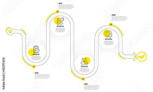 Project deadline, Recovery data and Chemistry lab line icons set. Timeline plan infograph. Patient history sign. Time management, Backup info, Laboratory. Medical survey. Science set. Vector