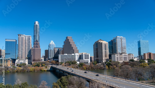 View of Downtown Austin Texas With Clear Blue Skies in Winter Day
