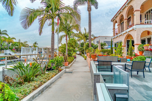 Waterfront houses with resort like views by the canal in Long Beach California © Jason