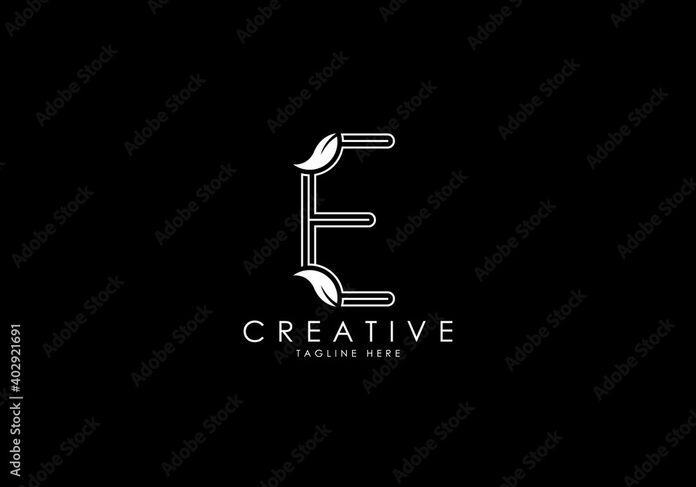 E Letter Linear Leafy Monogram Logo Template, Minimalist design vector, Unique. E Letter Linear Leafy Monogram Logo Template, Minimalist design vector, Unique.