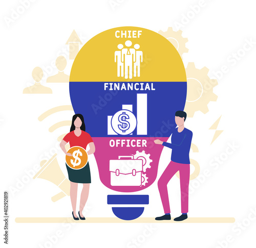 Flat design with people. CFO - Chief Financial Officer company acronym, business concept background.   Vector illustration for website banner, marketing materials, business presentation, online advert