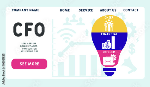 Vector website design template . CFO - Chief Financial Officer  acronym. business concept background. illustration for website banner, marketing materials, business presentation, online advertising.
