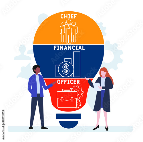 Flat design with people. CFO - Chief Financial Officer company acronym, business concept background.   Vector illustration for website banner, marketing materials, business presentation, online advert