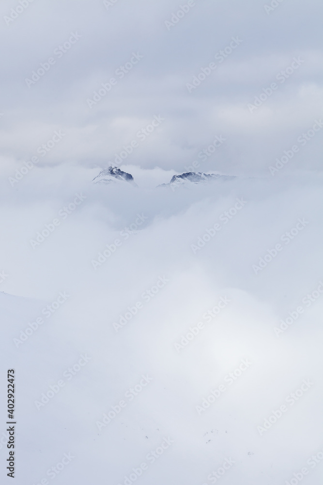 Giewont summit covered with low clouds, Tatry mountains, Poland