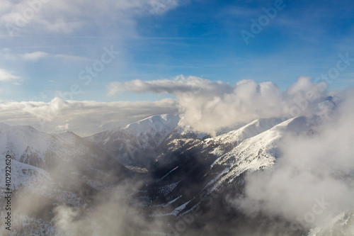 Low clouds over Tatry mountains during winter, Poland