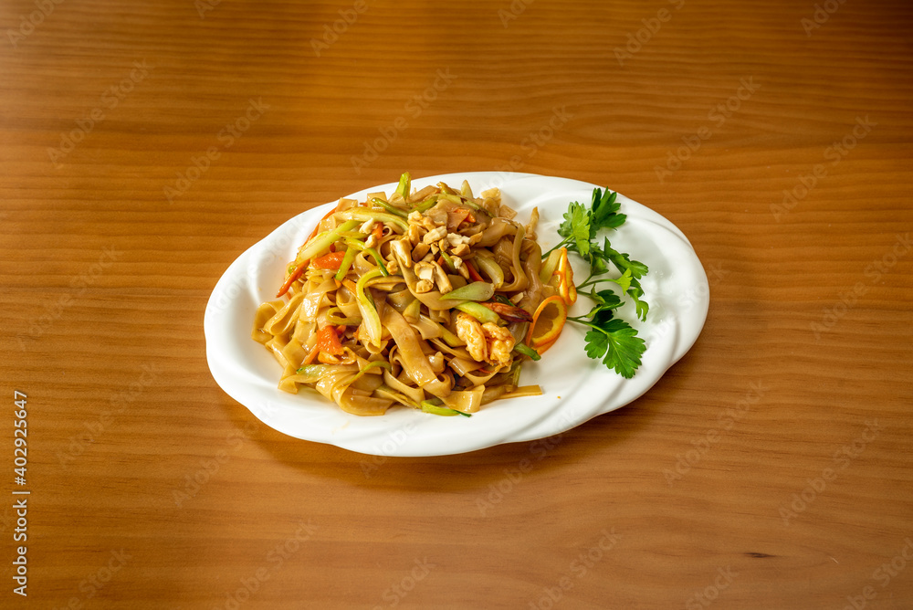 pad thai noodles on white background