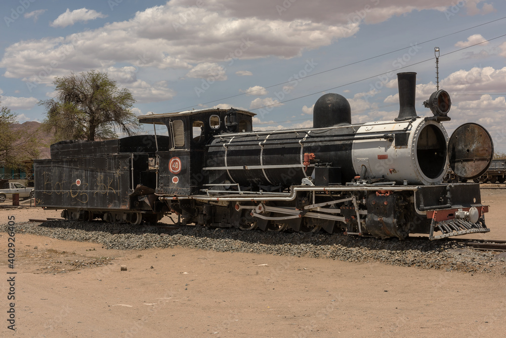 Naklejka premium Old steam locomotive at the station of Usakos, Erongo, Namibia,
