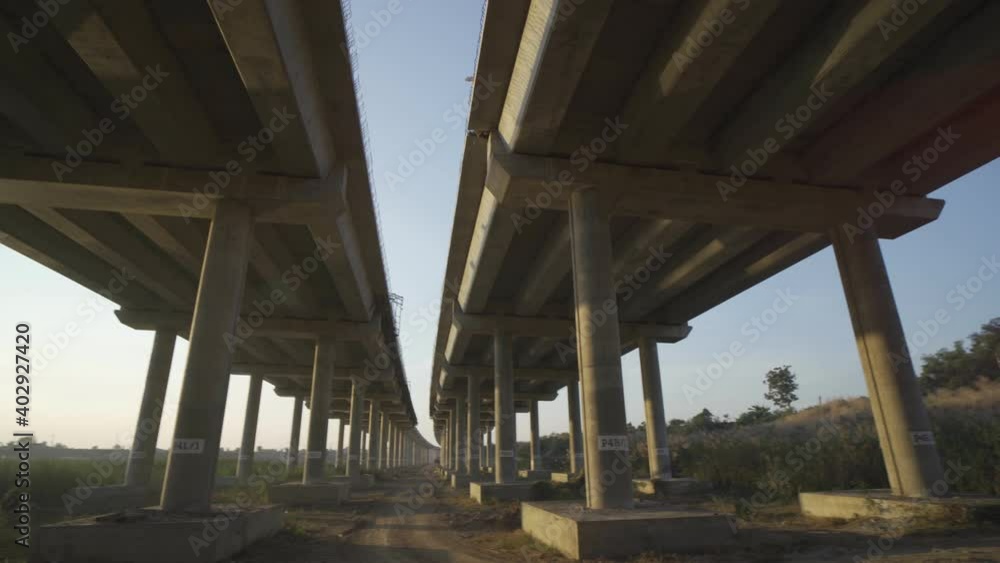 Road construction, highway bridge, elevated structure. Road construction, highway bridge, elevated structure.