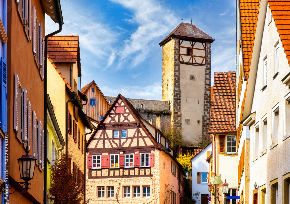 Cityscape with Schütteturm (tower) in Rottenburg am Neckar, Tübingen