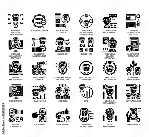 Set of Business Recuitment thin line and pixel perfect icons for any web and app project.