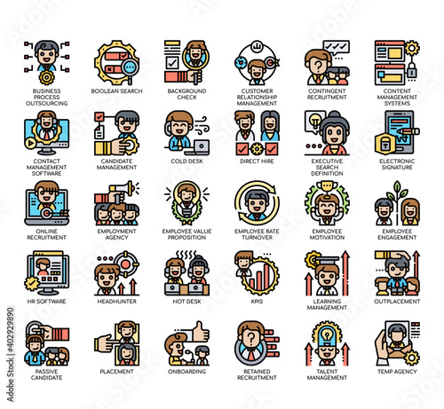 Set of Business Recuitment thin line and pixel perfect icons for any web and app project.