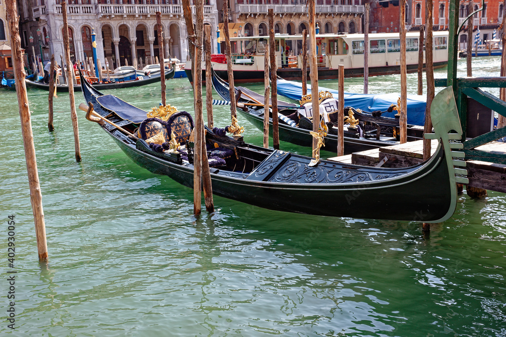 Gondola boats on Grand Canal in Venice, Italy