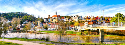 Idyllic panorama view to the city of Horb am Neckar in Black Forest, Germany