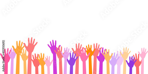Colorful raised hands group art therapy vector illustration.