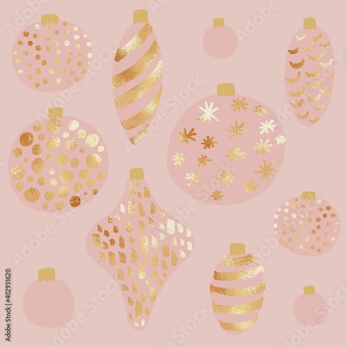 Rose gold. Christmas illustration. Christmas decorations. Holiday illustration for design
