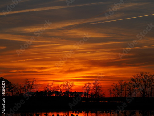dramatic winter sunset over Chesapeake Bay