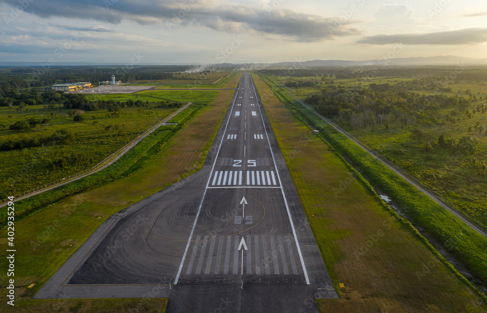 Runway 25 at Samana Airport, Northeast of the Dominican Republic.