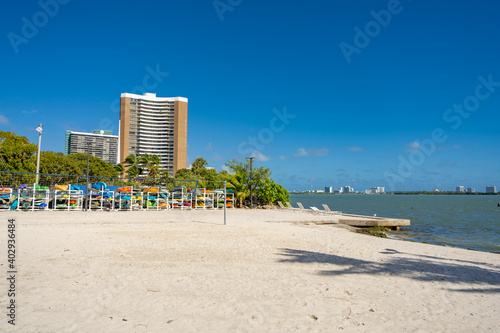 Tropical destination beach scene view of the bay waterfront