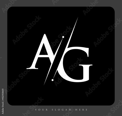 initial logo letter AG for company name black and white color and slash design. vector logotype for business and company identity.