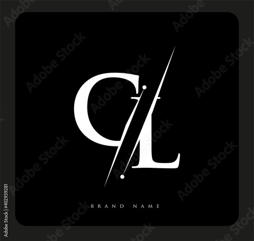 initial logo letter CL for company name black and white color and slash design. vector logotype for business and company identity.