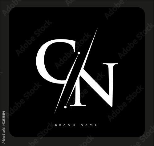 initial logo letter CN for company name black and white color and slash design. vector logotype for business and company identity.