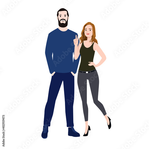 cute friendship couple goals taking picture flat vector illustration isolated on white background