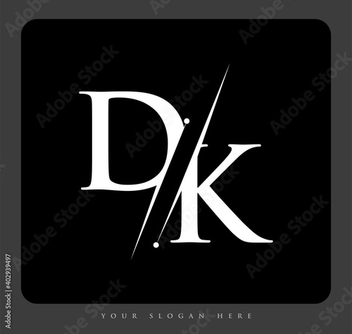 initial logo letter DK for company name black and white color and slash design. vector logotype for business and company identity.