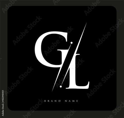 initial logo letter GL for company name black and white color and slash design. vector logotype for business and company identity.