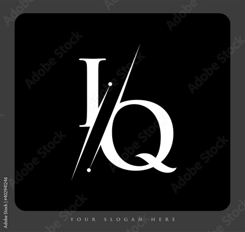 initial logo letter IQ for company name black and white color and slash design. vector logotype for business and company identity.