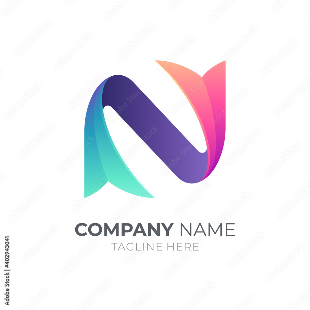 Ribbon letter N business logo template with 3d shape in gradient color style Ribbon letter N business logo template with 3d shape in gradient color style